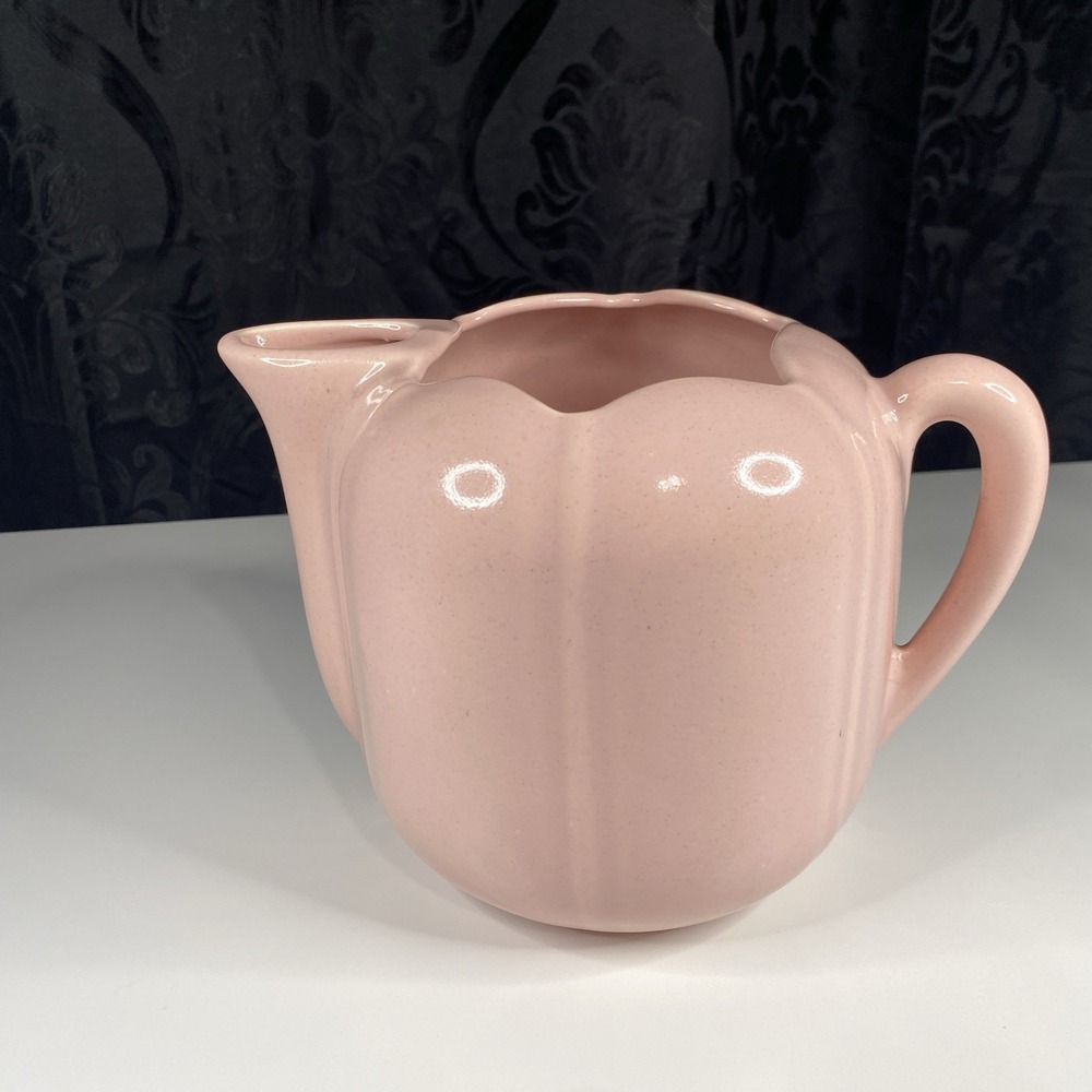 Vintage MCM Pink Teapot Pitcher Vase with Unique Shaped Opening and Oval Spout